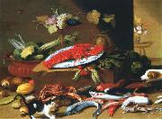Chien et chat devant un homard, Jan Van Kessel